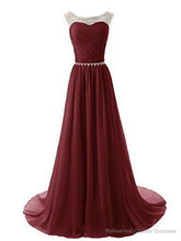 A Line Round Neckline Maroon Long Prom Dresses 2016, Long Formal Dresses